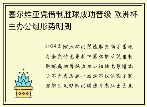 塞尔维亚凭借制胜球成功晋级 欧洲杯主办分组形势明朗